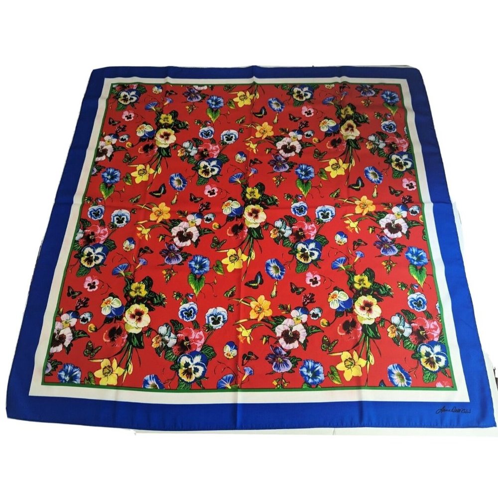 Linea Louis Dell'Olio Scarf Blue Red Floral Print Jac's Garden Square